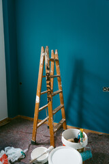 Old vintage wooden ladder stained of paint © AnaRocioGF