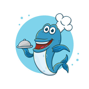 Shark Cartoon Vector Illustration. Seafood Mascot Logo. Whale Fish Symbol Icon