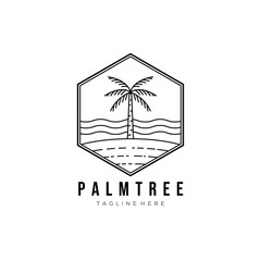 palm tree line art logo vector illustration design. palm tree outline emblem. coconut tree icon