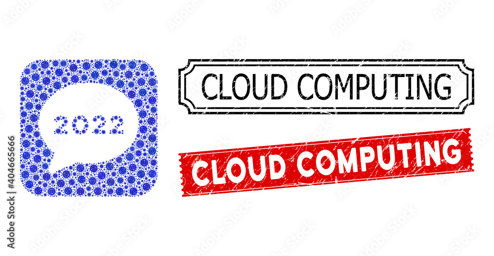 Poster vector mosaic 2022 chat message and grunge cloud computing stamps. mosaic 2022 chat message designed