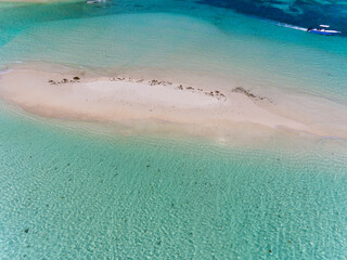 A small sand spit near Ile Moyenne island in Sainte Anne Marine National Park in Seychelles