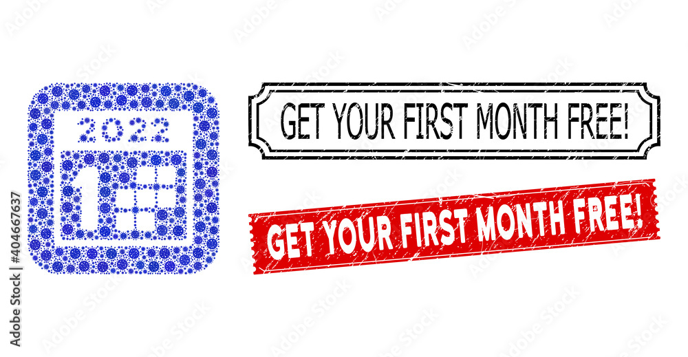 Aufkleber vector mosaic 2022 first day and grunge get your first month free! seals. mosaic 2022 first day crea