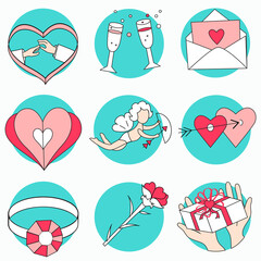 Valentine Day and Love Icons Hand Drawn Doodles Collection.