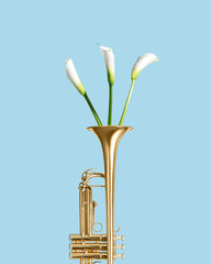 bouquet of flowers in a musical instrument trumpet