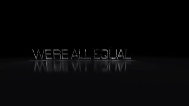 Black History Month 3D Glitch Text effect on Black Background. 4K 3D rendering We're all equal glitch text effect trasition to Black History Mont for opening title trailer intro text animation.