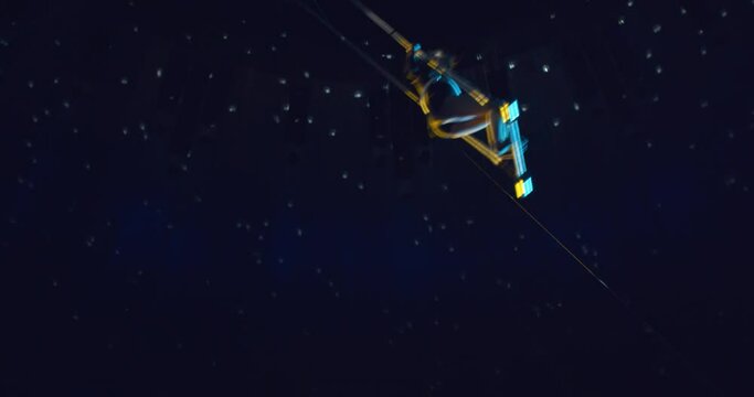 Female acrobat is performing at the circus, swinging on a swing high up, 4k