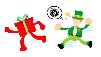 leprechaun happy gift box cartoon doodle flat design style vector illustration