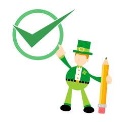 leprechaun and green checklist cartoon doodle flat design style vector illustration