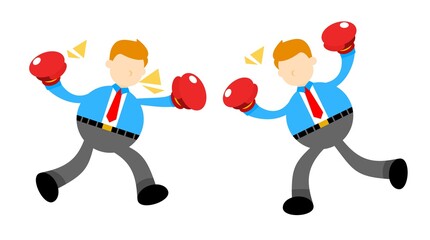 businessman worker competition fight boxing with each other cartoon doodle flat design style vector illustration 