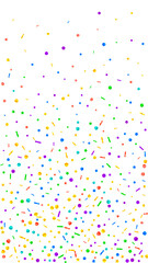 Festive dazzling confetti. Celebration stars. Festive confetti on white background. Great festive overlay template. Vertical vector background.