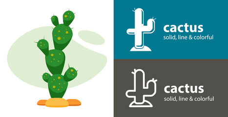 cactus isolated vector flat icon. plant line solid design element