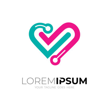 Heart logo and technology design , Love logo template 