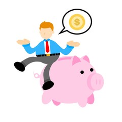 businessman worker pick pig bank money dollar economy cartoon doodle flat design style vector illustration