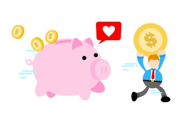 businessman worker pick pig bank money dollar economy cartoon doodle flat design style vector illustration
