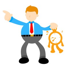 businessman pick time clock cartoon doodle flat design style vector illustration