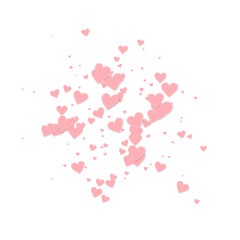 Fototapeta na wymiar Pink heart love confettis. Valentine's day explosion stylish background. Falling stitched paper hearts confetti on white background. Comely vector illustration.