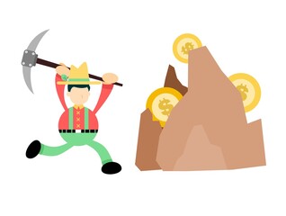 farmer man mining dollar money cartoon doodle flat design style vector illustration
