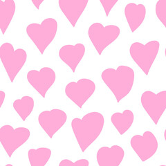 Pink hearts seamless pattern. Love vector patten on white background. Valentine's day greeting cards, wrapping paper, textile.