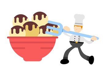 chef and chocolate ball food cartoon doodle flat design style vector illustration