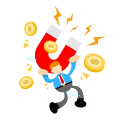 businessman and magnet attract money cartoon doodle flat design style vector illustration