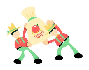 farmer and tomato seed cartoon doodle flat design style vector illustration