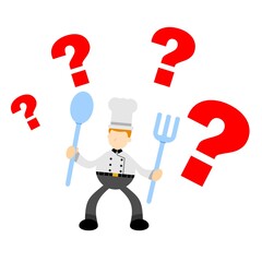 Chef man ask something confusion cartoon doodle flat design style vector illustration