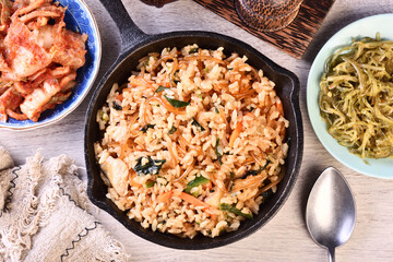 Japchae fried rice in cast iron pan