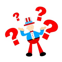 Uncle sam america man ask something confusion cartoon doodle flat design style vector illustration
