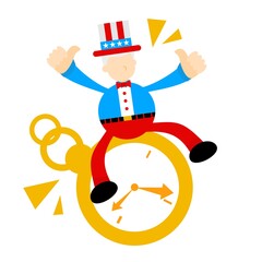 uncle sam america man pick time clock cartoon doodle flat design style vector illustration