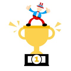 Fototapeta premium Uncle sam america people pick trophy win champion cartoon doodle flat design style vector illustration