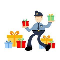 police officer love gift box cartoon doodle flat design style vector illustration