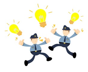 police officer people man and lamp idea cartoon doodle flat design style vector illustration