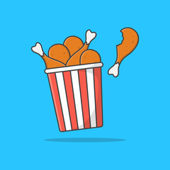 Fried Chicken Bucket Vector Icon Illustration. Fried Chicken Flat Icon