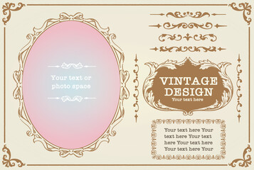 アンティークな装飾フレーム、飾り罫、オーナメントのベクターセット。フォトフレームなどに。