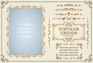 アンティークな装飾フレーム、飾り罫、オーナメントのベクターセット。フォトフレームなどに。