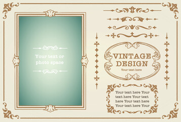 アンティークな装飾フレーム、飾り罫、オーナメントのベクターセット。フォトフレームなどに。