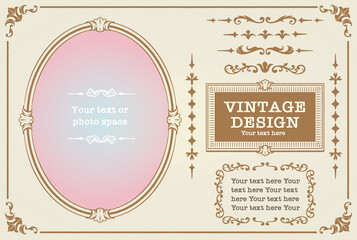 アンティークな装飾フレーム、飾り罫、オーナメントのベクターセット。フォトフレームなどに。