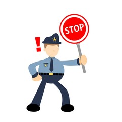 Police cop pick stop sign board cartoon doodle flat design style vector illustration