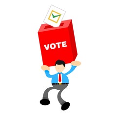 businessman and red vote box politic cartoon doodle flat design style vector illustration