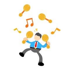 happy businessman dance music maraca cartoon doodle flat design style vector illustration
