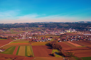 View from the Schaunberg castle ruins in the Hartkirchen district of Upper Austria