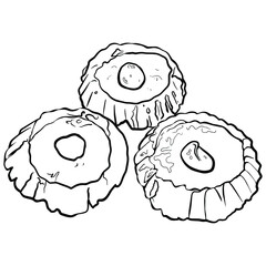 Outline vector sketch of cookies, biscuit with filling, baked goods, isolated on white background. Blank for designers, postcards, menus, icons, cafe, pastry shops