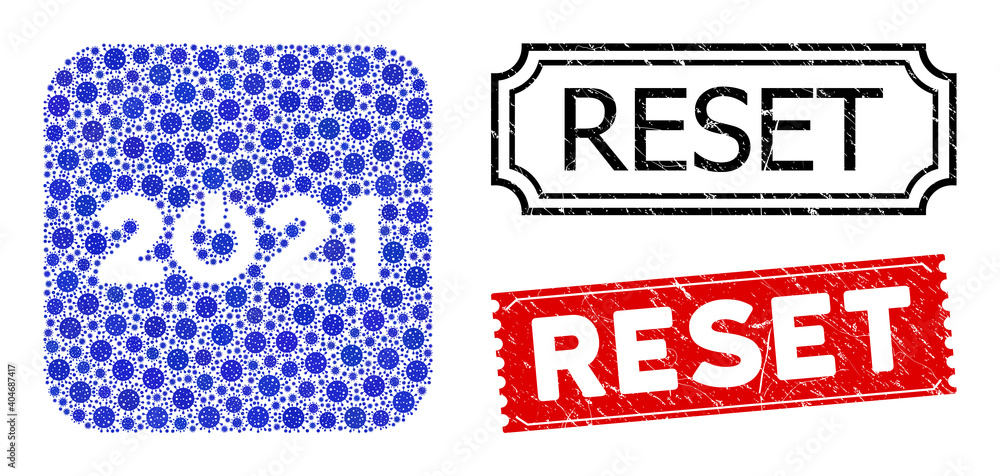Aufkleber vector mosaic start 2021 caption and grunge reset seal stamps. mosaic start 2021 caption constructed