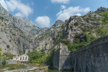 Fototapeta na wymiar Outer walls of Kotor fort looking towards mountains,Kotor,Montenegro.