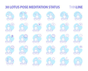 30 Lotus pose meditation icons color tone set - Pictograms with editable stroke
