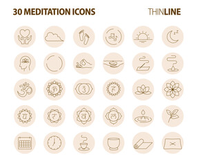 30 meditation icons color tone set - Pictograms with editable stroke
