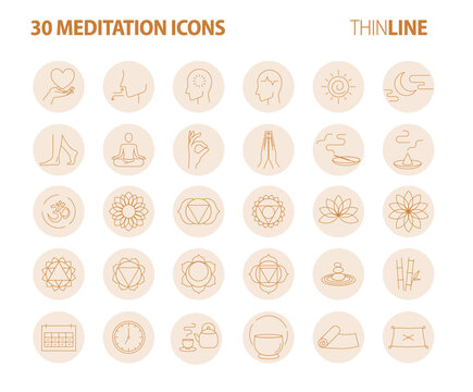 30 Meditation Icons Color Tone Set - Pictograms With Editable Stroke