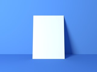 mockup, measures A4 - A3, white sheet, blue background, 3d illustration