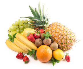 Exotic tropical fruits isolated on white background, healthy food