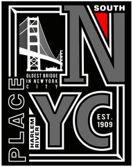 nyc brooklyn bridge, vector typography illustration graphic design for print